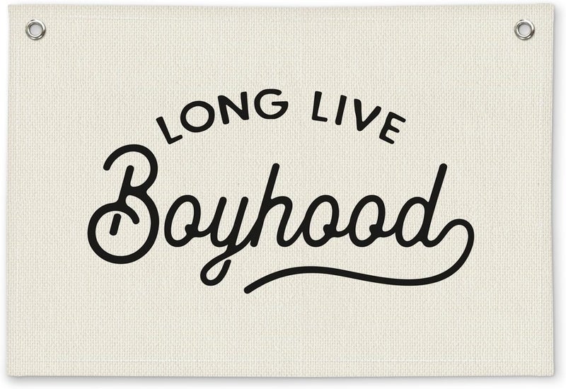 ETVISO Long Live Boyhood Minimalist Boys Room Decor - Linen Banner Wall Hanging Canvas Banner Flag Decor for Toddler Boy Bedroom Nursery Playroom - Image 1
